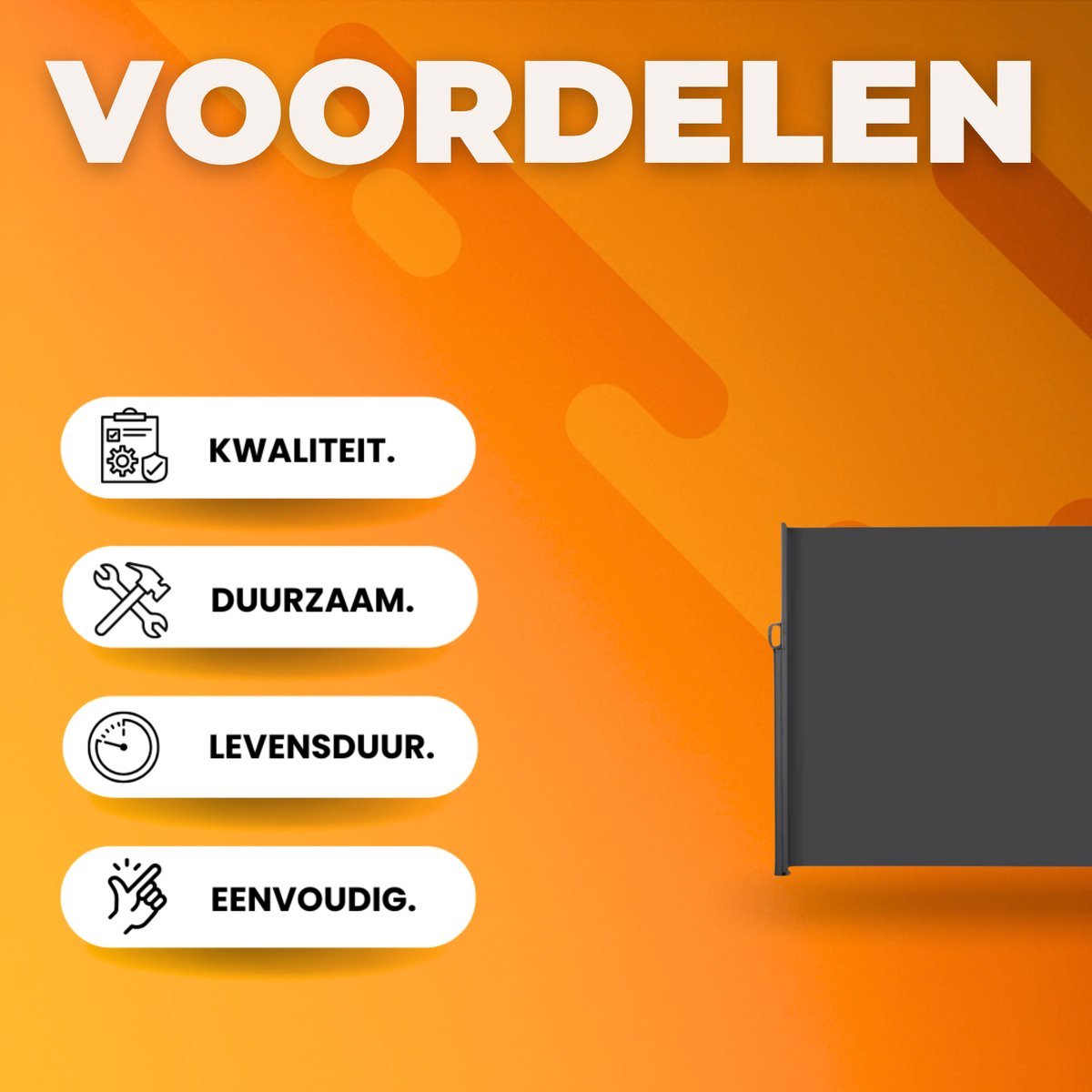 Zijluifel Fioren - Windscherm - Tuinschem - Zonnescherm - Intrekbaar - Voor Tuin, Buitenzwembad, Patio & Terras - Zwart - 3x1.8m