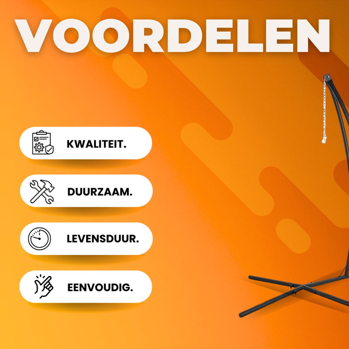 Metalen Hangstoel Hangmat C-Standaard - Egg hangstoel Chair - Schommel - Voor Buiten, Terras en Balkon - Schommelstandaard voor Veranda en Stoel - 150 kg Capaciteit - 360° Rotatie
