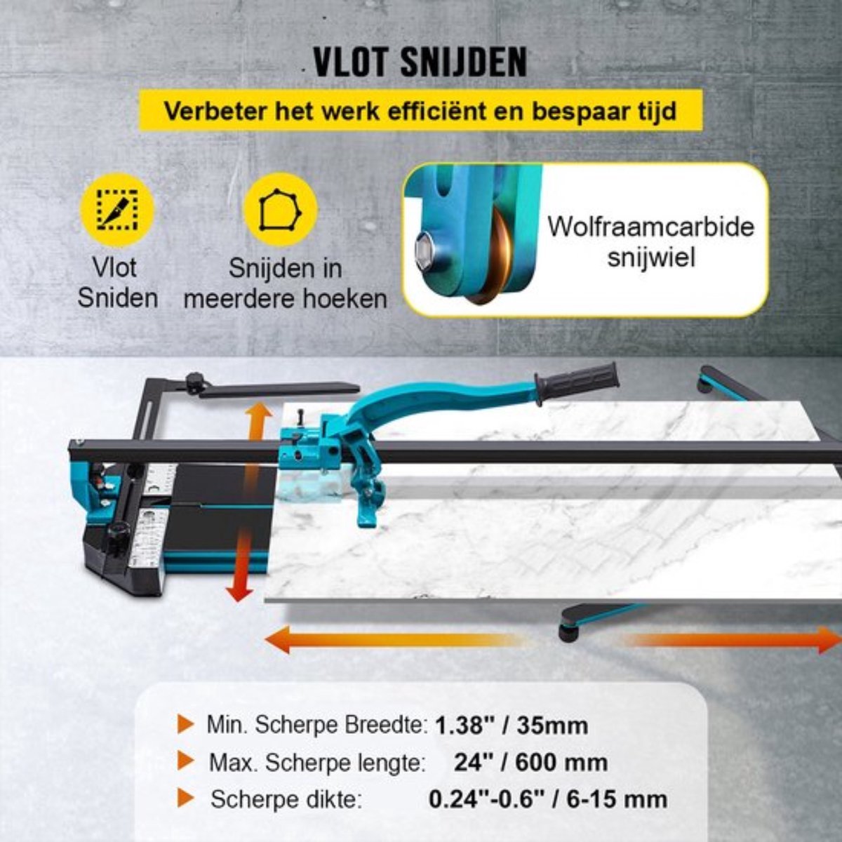Happyment Tegelsnijder - Handmatig - Professioneel - 600mm - Ergonomische Grip - Infrarood Laser