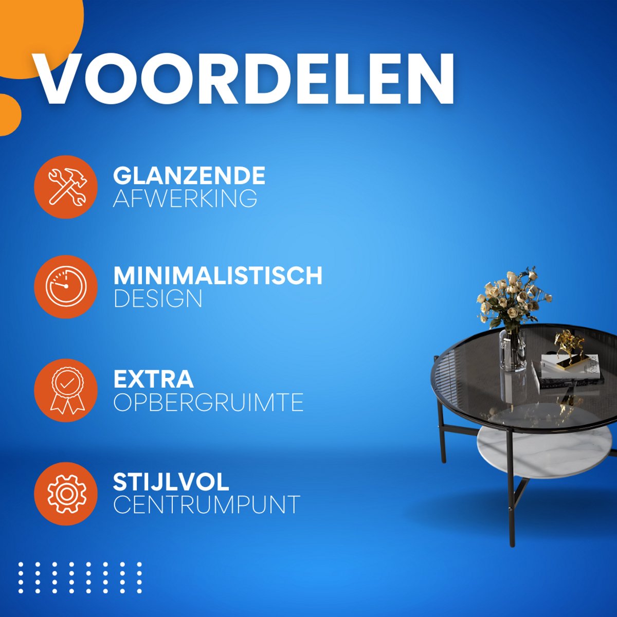 Salontafel Mira - 2-Lagen Glazen Design - Grijs - Glanzend Tafelblad & Leistenen Onderplank - Moderne Luxe Thee- & Bijzettafel voor Woonkamer