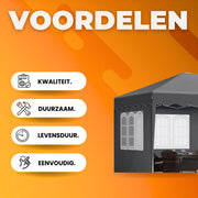 Luxe partytent - Opvouwbaar - Met zijwanden - Zwart - 300x600cm - Easy up - Paviljoen - Waterdicht weerbestendig - In hoogte verstelbaar