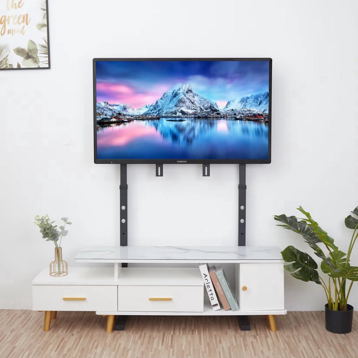 Vloerstandaard Tavien - TV vloerstandaard XL - Voor 32"-100" inch - Standaard universeel - In hoogte Verstelbaar - Zwart