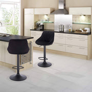 Designer Barkruk Nilo - Met rugleuning - Velvet - Stevig - Ergonomische barstoel - Zithoogte 60 - 82cm - Zwart - Set van 1 - Keuken en bar - In hoogte verstelbaar