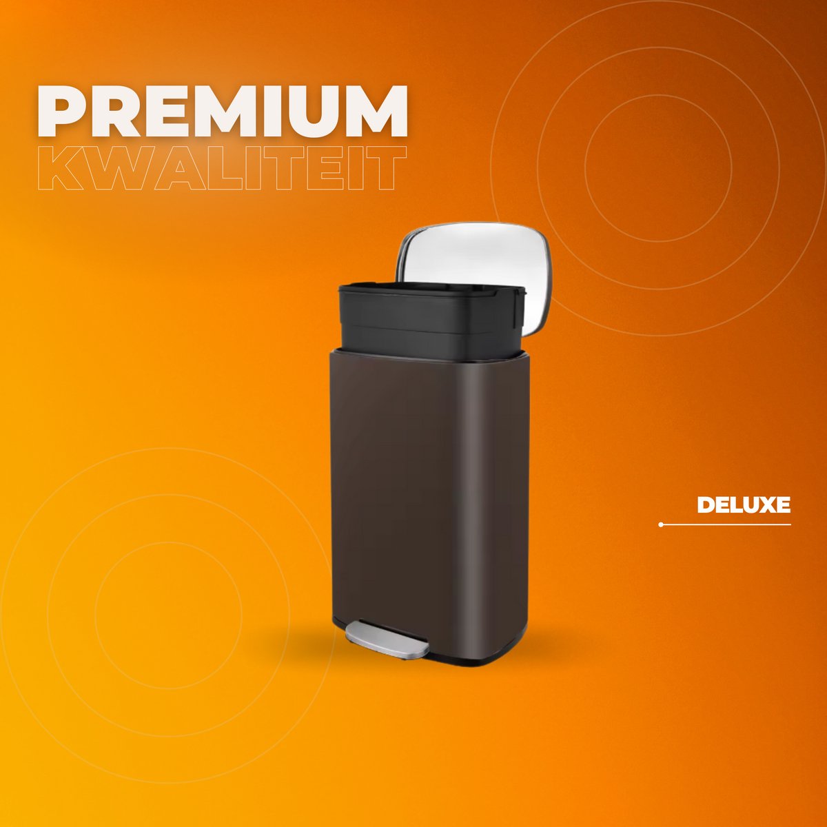 Luxe pedaalemmer - Bruin 50L - Prullenbak - Afvalscheiding - RVS - Softclose - Anti-slip