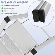 Huishoudtrap - Keukentrap - 2 treden - Ladder Aluminium - Opstapkruk met anitslip - Lichtgewicht - 150KG Belastbaar - Zilver
