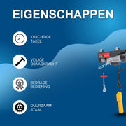 Elektrische takel – Voor garages en magazijnen – 250 kg capaciteit - Bedrade afstandsbediening, 18 m staaldraad – 220 V, 500 W
