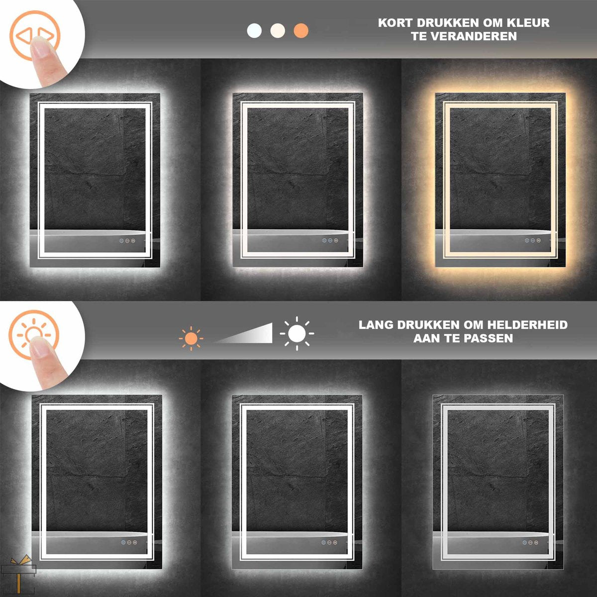 Happyment® Badkamerspiegel met verlichting - Touchscreen - 3 LED standen - Dimbaar - Rechthoek of horizontaal - Anti-condens