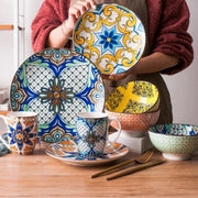 Kleurrijke Geometrische Patroon Keramische Serviesset - Gigi Stijl - 32-delig - Voor 8 Personen - Uniek Design