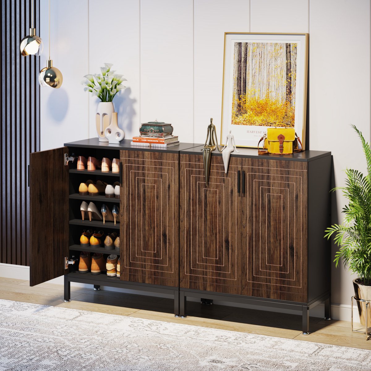 Schoenenkast deluxe - Met deuren - Bruin - 20 paar - Schoenenrek - 80m - 6 laags - Opbergkast