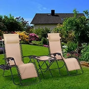 Opvouwbare Ligstoel voor de Tuin - Tuinstoel - Ligbed - Met tafeltje - 2 stuks- Beige