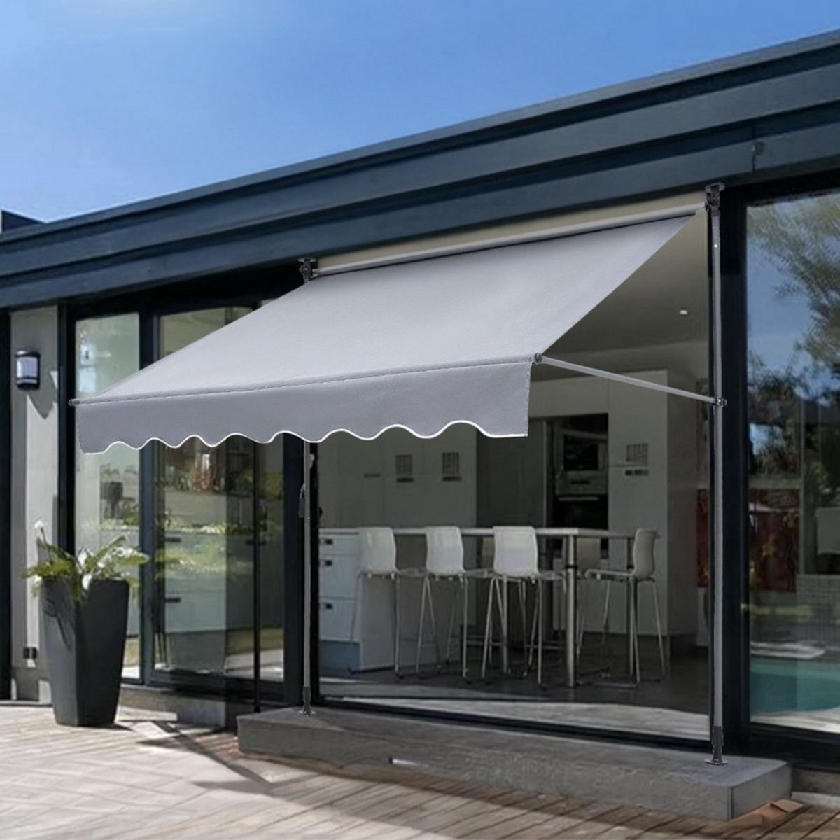 Zonneluifel - 183cm - Ook als balkonluifel - Terras - Knikarmscherm zonnescherm - Uitschuifbaar - PU Coating - In Hoogte Verstelbaar