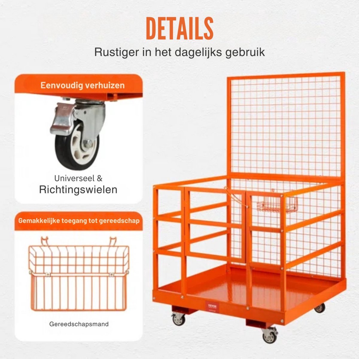 Heftruck Platform - Veiligheidsmand 635kg - Oranje - Voor Heftruck - Incl. Accessoires