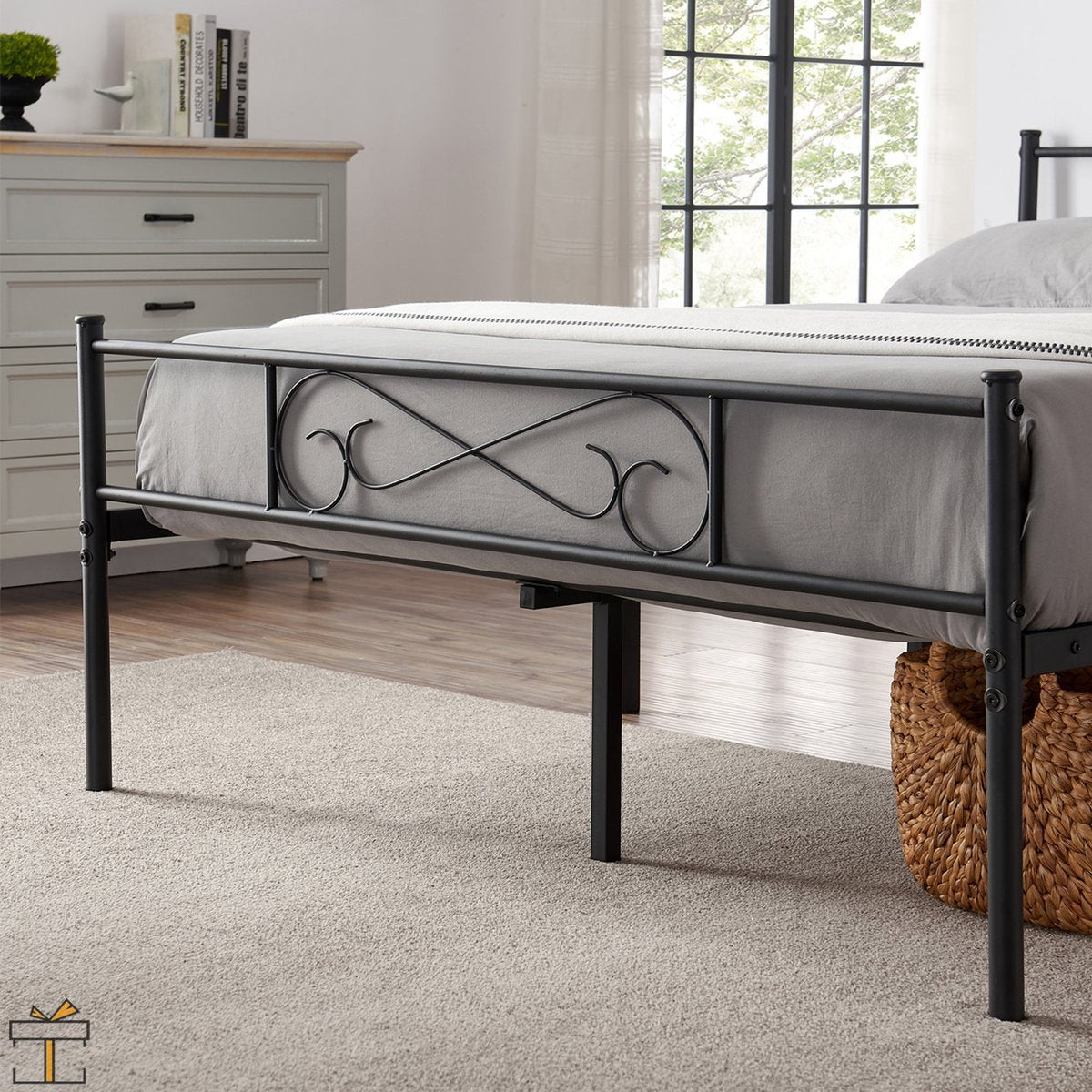 Happyment Metalen bedframe - 140 x 200cm - Incl. lattenbodem - Twijfelaar - 2 persoons - Zwart