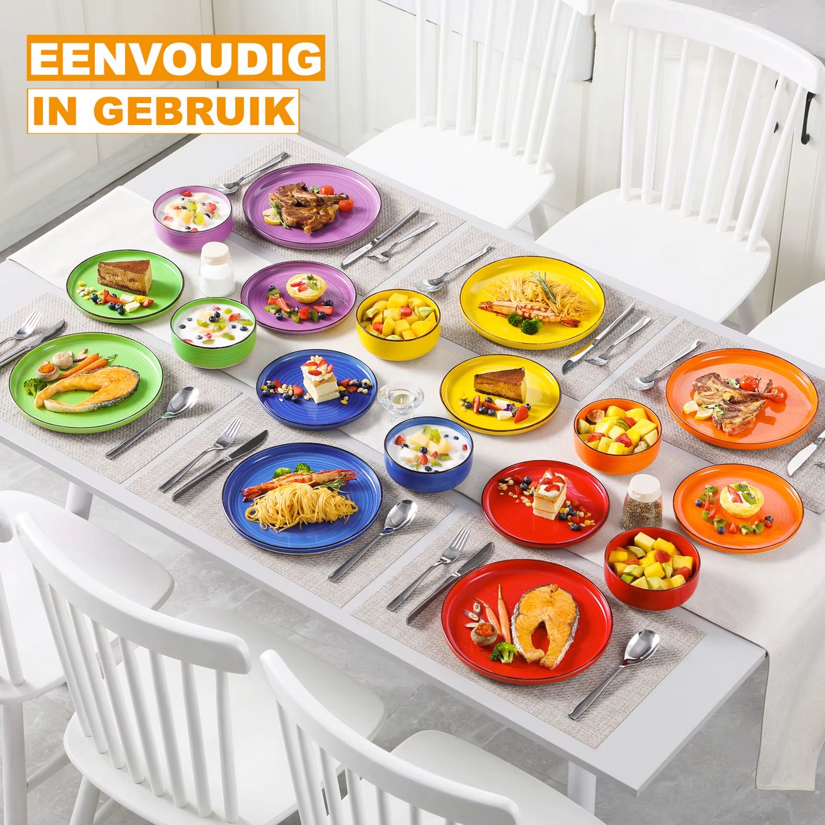 Santivo Serviesset - 18 delig - 6 persoons - Kleurrijk - Dinerborden - Bordenset - Diepe borden - Ontbijtborden - Servies - Keukenservies