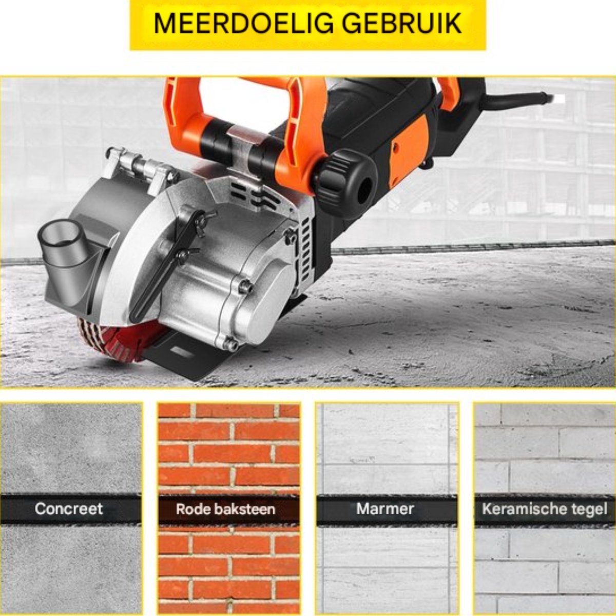 Happyment Elektrische muurfrees - 3000W - met 5 zaagbladen - Sleuvenzaagmachine - Oranje