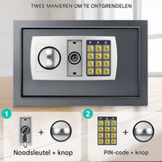 Digitale Code Veiligheidskluis Quorin - 16L Veiligheidsbox voor Thuis, Kantoor & Hotel - 2 Noodsleutels voor Geld & Documenten