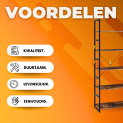 Staande boekenkast 5-laags - Open boekenrek - Opbergplanken - Boekenplank Metaal - Industriële Ladderplank Vintage Boekenplanken
