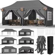 Paviljoen- Partytent - Tuin tent - Overkapping - Gazebo - Opvouwbare Partytent met Zijwanden - UV50+ Bescherming - Waterdicht & Stevig - Voor Tuinfeest & Buitengebruik - Zwart - 3x6m