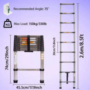 Telescopische Ladder Velar - 2,6m - Uitschuifbare Multifunctionele Roestvrijstalen Ladder - Draagbare Stevige Zolderladder met EN131-Standaard