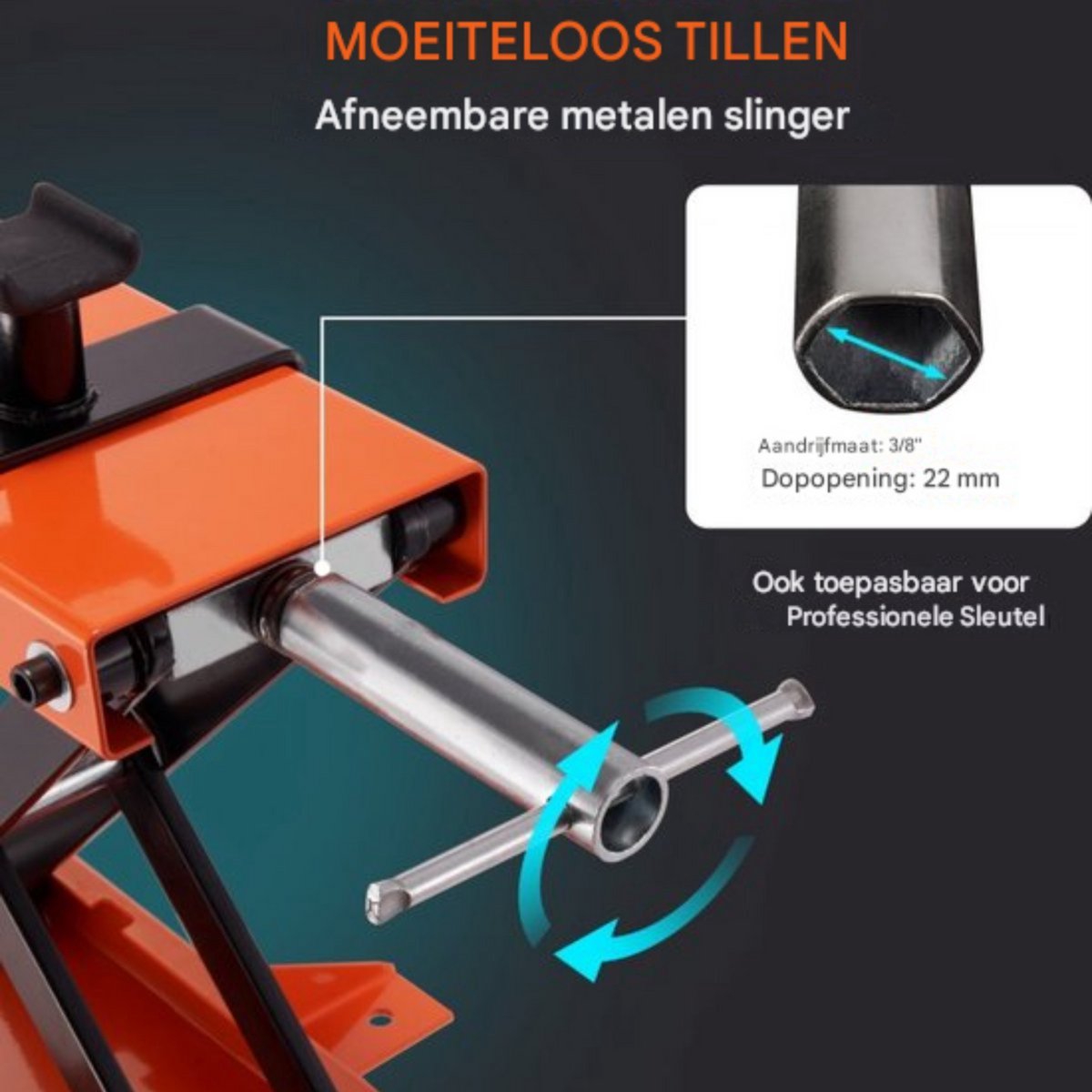 Motorkrik motorfiets heftafel - 500KG - 120-390 mm werkhoogte - oranje