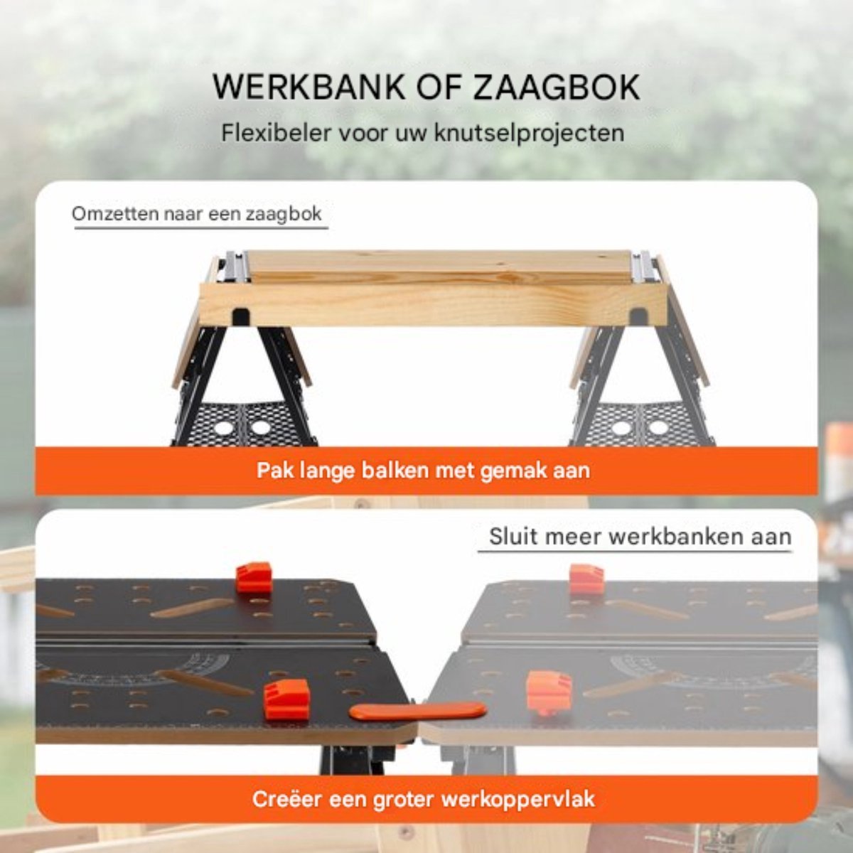 Inklapbare Werktafel - Professioneel - Houtbewerking - 7 Werkhoogtes - Klemsysteem - 454KG laadvermogen - Zwart
