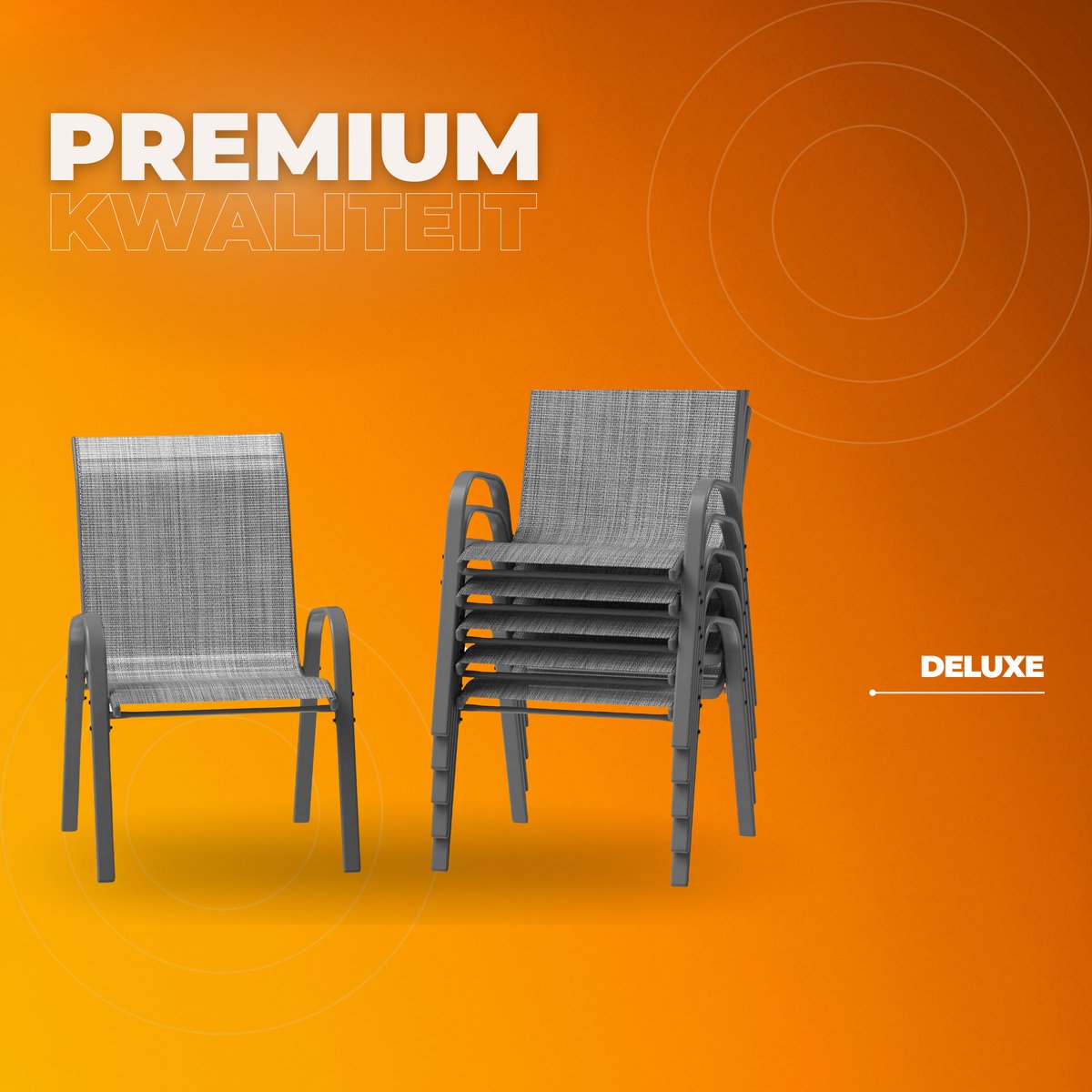 Tuinstoelen voor Buiten - Tuinstoelen met Teslin-stof Flex Comfort Materiaal en Staal-Ijzeren Frame, Hoge Rugleuning - Grijs - 6 stuks