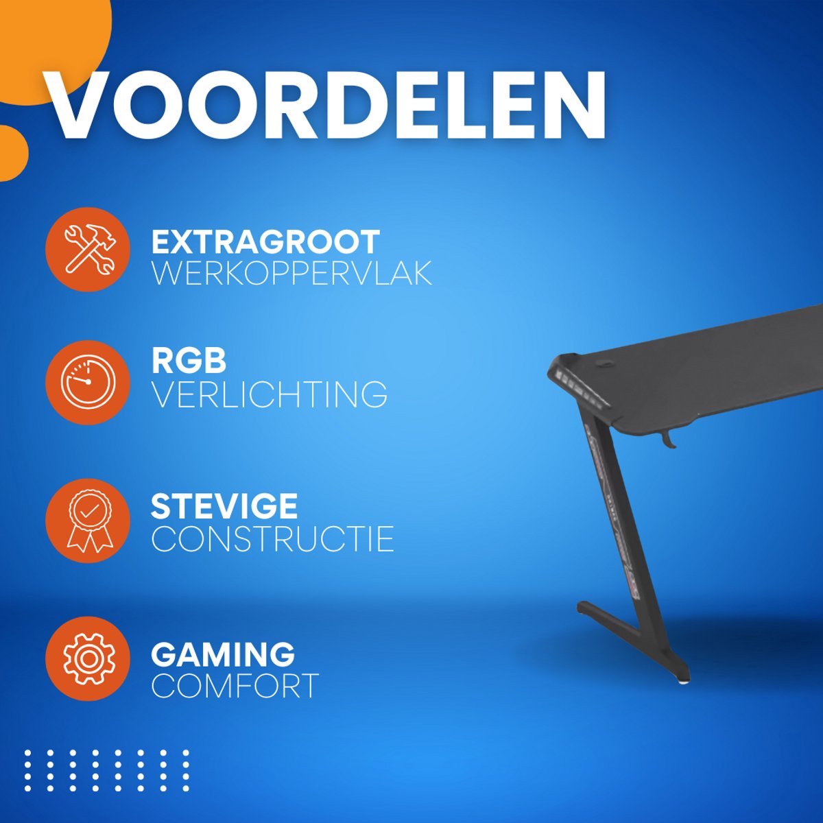 Gaming bureau Nevio Valora - Met LED verlichting - 140cm desk - Metalen poten