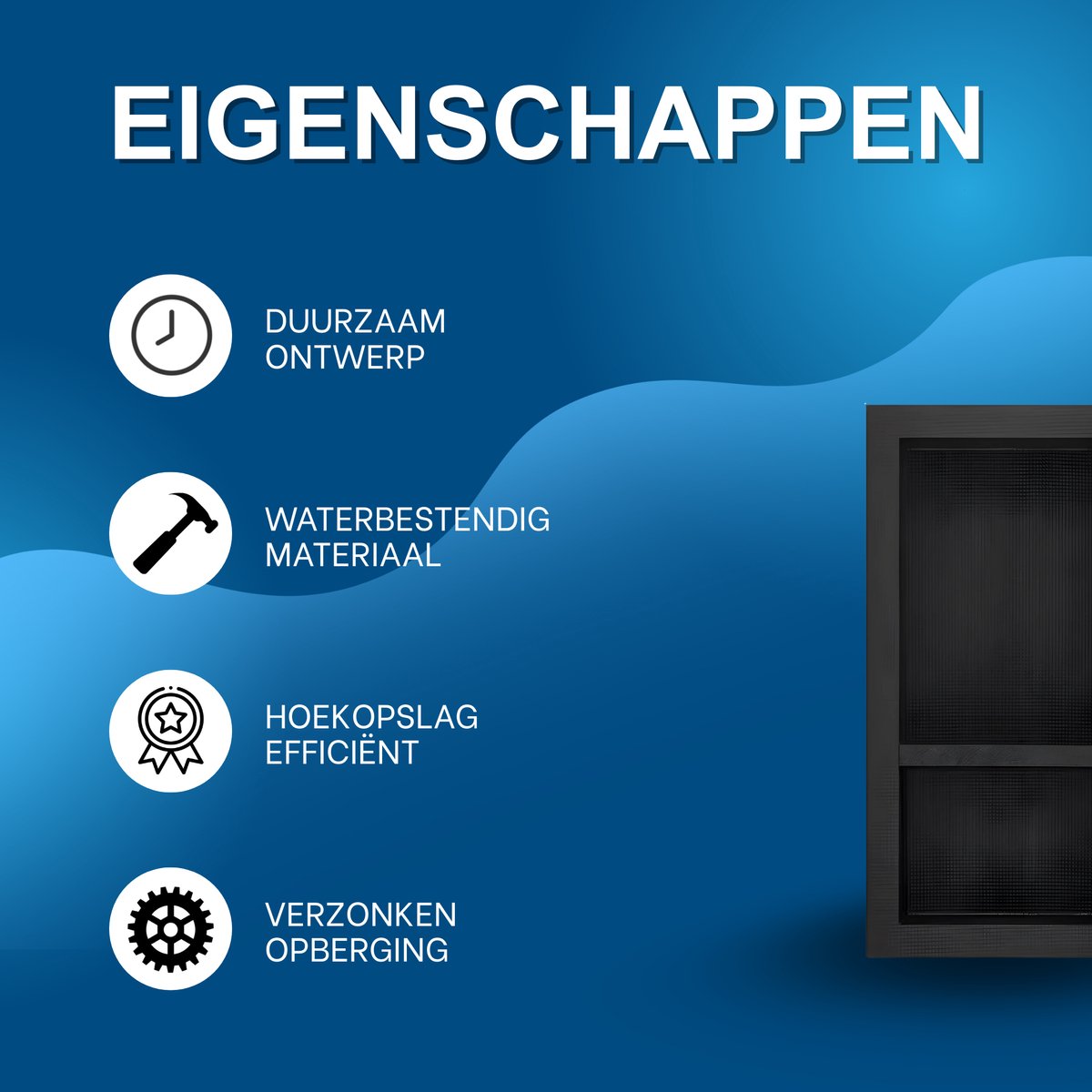 Douchenis - Wandnis - Inbouwnissen- Voor Badkamer & Douche - Zwart - 2 vakken - 41 × 81 cm