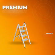 Lichtgewicht Aluminium Vouwladder -4-treden - Keukentrap - Huishoudtrap - Voor Huishoudelijk Gebruik & Veilig Opstappen - Brede Stappen & Draagbaar Ontwerp - Slank & Inklapbaar