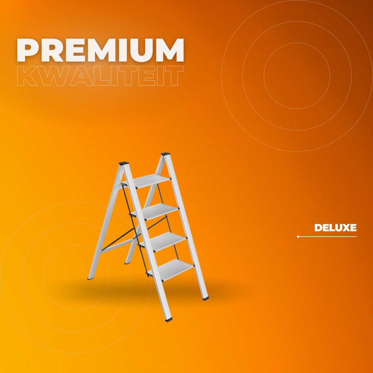 Lichtgewicht Aluminium Vouwladder -4-treden - Keukentrap - Huishoudtrap - Voor Huishoudelijk Gebruik & Veilig Opstappen - Brede Stappen & Draagbaar Ontwerp - Slank & Inklapbaar