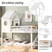 Stapelbed Tavien 200 x 90 cm - Voor Kinderen - 2 kinderbedden - Hoogslaper - Met Hoektrap, valbeveiliging en raam - Peuterbed