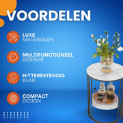 Ronde bijzettafel Malito Tavien - Salontafel - Woonkamer - Marmerlook - Side table - 40cm