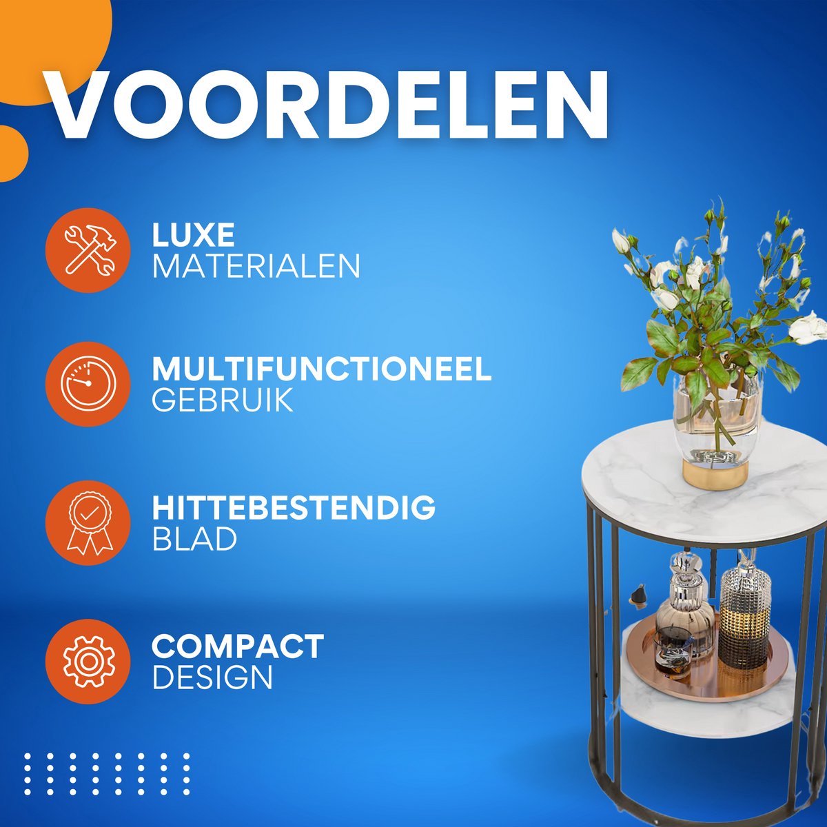 Ronde bijzettafel Malito Tavien - Salontafel - Woonkamer - Marmerlook - Side table - 40cm