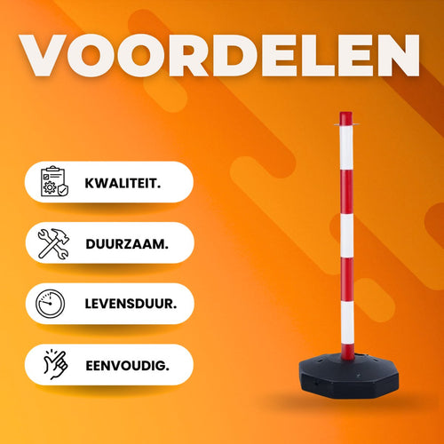 Afzetpaal 6 Stuks - Rood/Wit - Afzetkoord - Vulbaar Met Water/Zand - Afzetpaaltjes met lint - Inclusief afzetketting koord