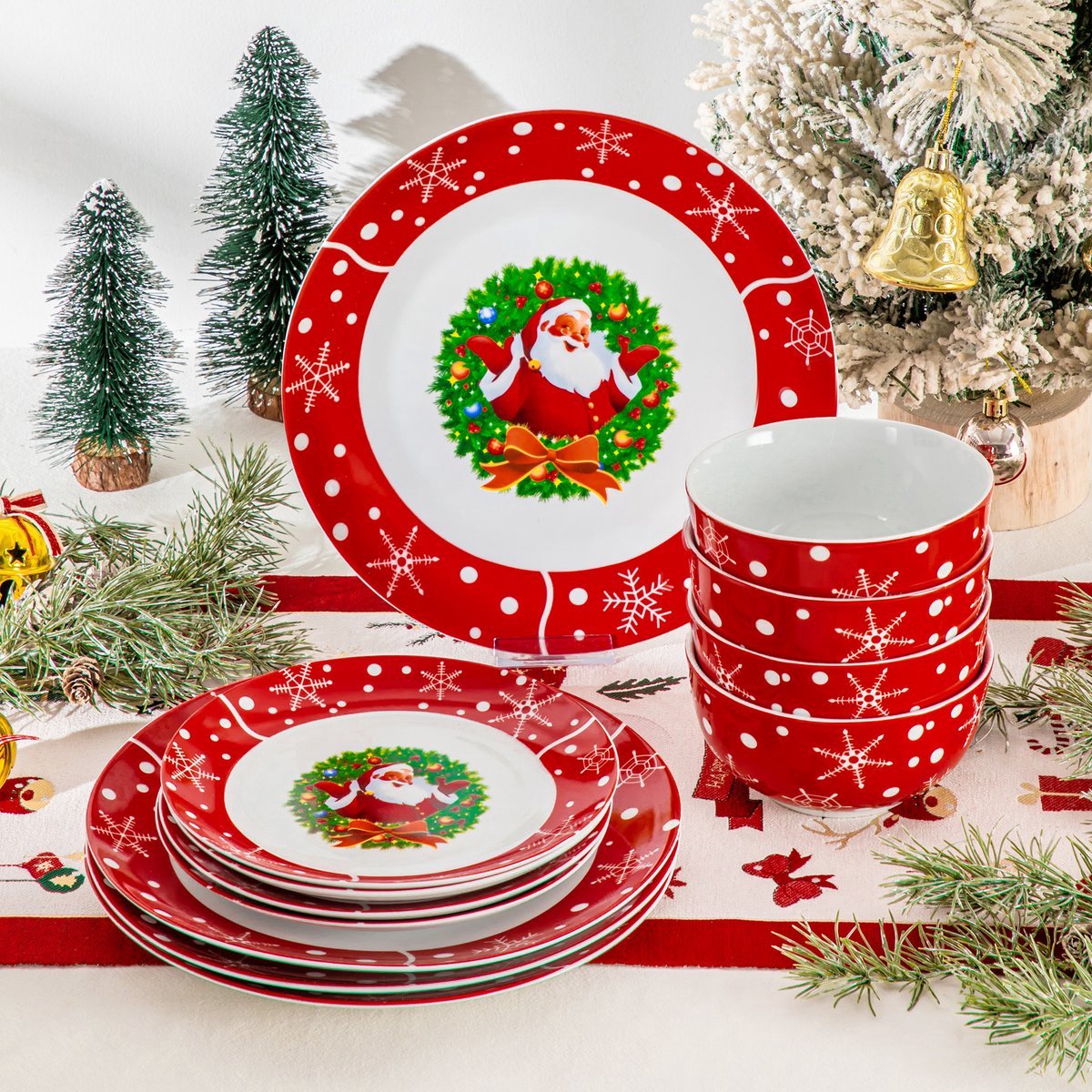 Silken Bordenset – Serviesset – 6 persoons – Kerst 18 delig - Keramisch – Ontbijtborden – Luxe design