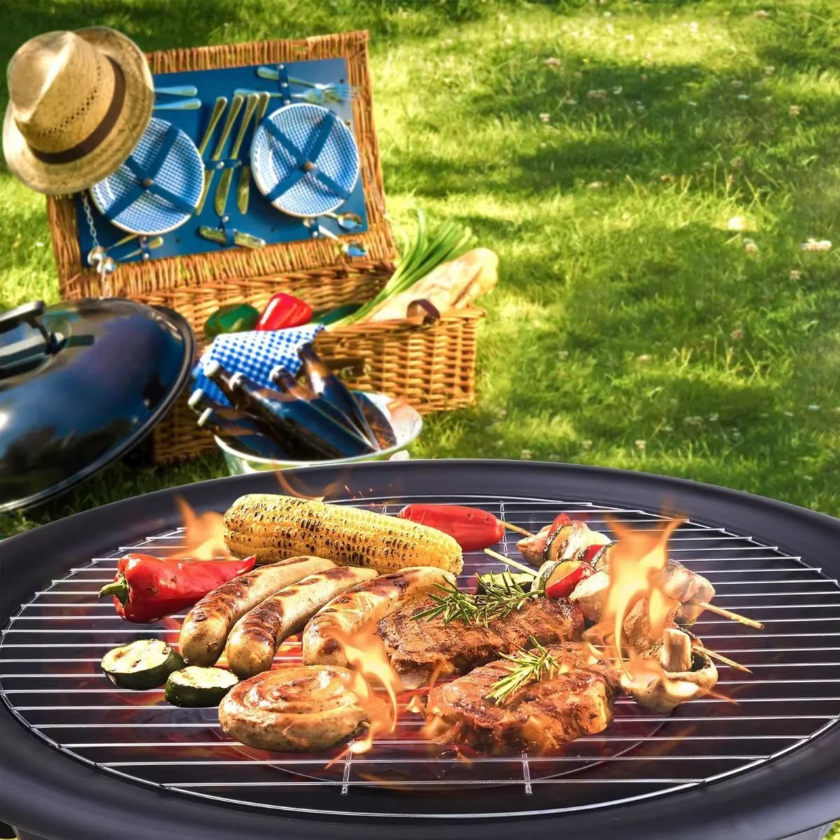 Tuin Vuurplaats - Vuurschaal - Vuurkorf - Terrashaard - Houtgestookte Stalen BBQ Grill met Mesh Vuurhaard - Ideaal voor Achtertuin, Camping & Picknick