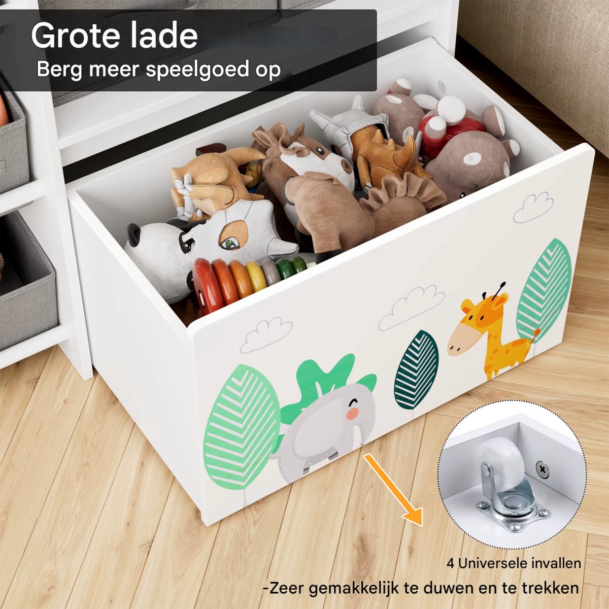 Speelgoedopbergkast – Kinderspeelkamer - Kinderboekenkast – Voor kinderen in speelkamer of kinderkamer – 10 opbergruimtes, speelgoeddoos op wielen – Wit