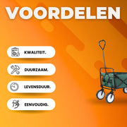 Bolderkar - Groen - Strandwagen - Opvouwbaar tuinwagen - Met duwstang - Voor buitengebruik - 115 kg capaciteit - All terrain