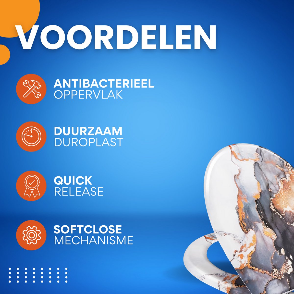Antibacteriële Toiletbril Marmy - Met Softclose - Universeel - Toiletbrillen met print - WC Bril - Toiletzitting
