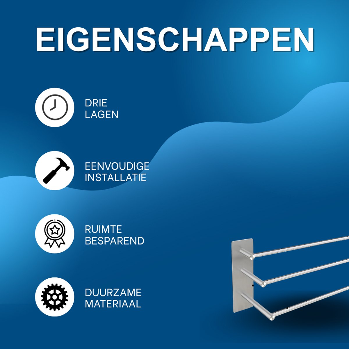 Handdoekenrek PRO - Voor badkamer - RVS -80cm - Voor Badkamer en Keuken - Handdoekrek - 3 laags - Wandmontage