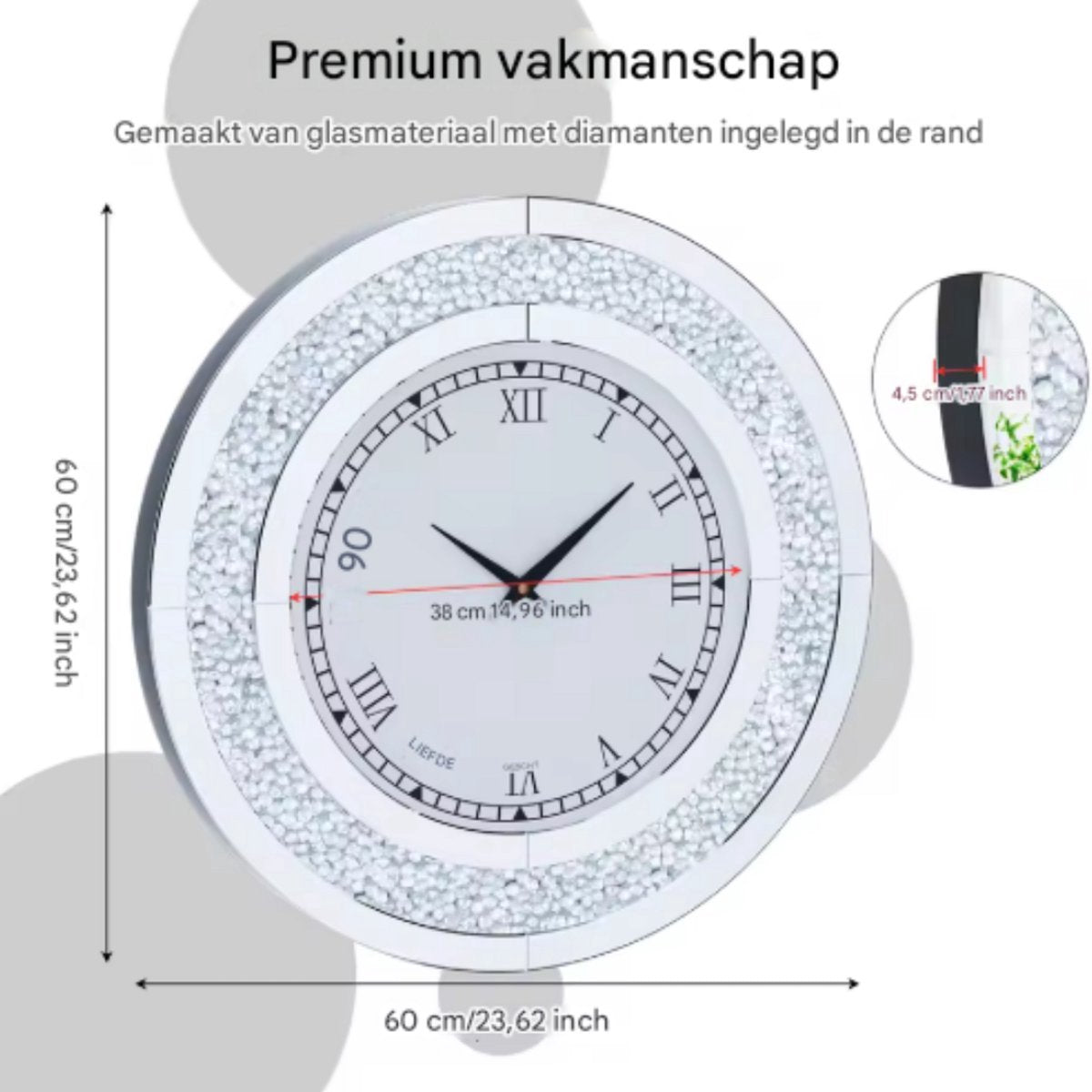 Spiegel klok Opulence - Elegante Spiegel klok - Zilver - Ronde wandspiegel - 80cm - Zonder verlichting - Woonkamer