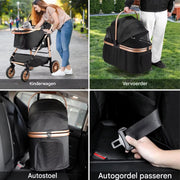 2-in-1 Hondenbuggy Fioren - Huisdieren wandelwagen - Reiswagen Hond - Comfort - Voor Honden en Katten - Opvouwbare Huisdierwagen met 360° Wielen - Met boodschappenmand - Hondenbox met Autobevestiging - Max. Belastbaarheid 25kg