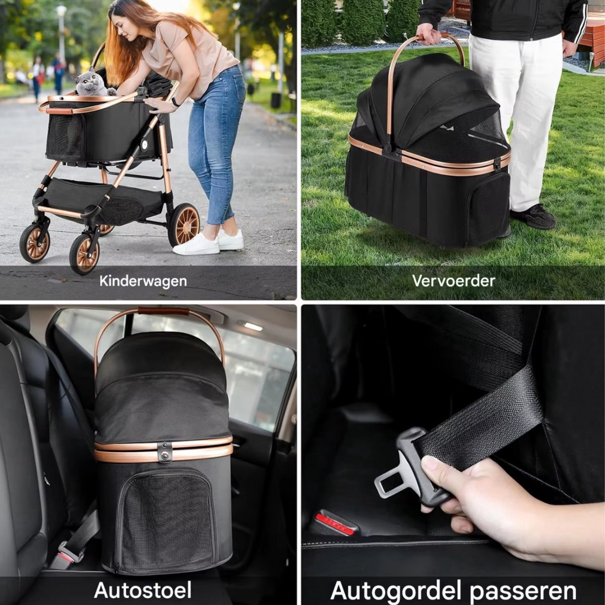 2-in-1 Hondenbuggy Fioren - Huisdieren wandelwagen - Reiswagen Hond - Comfort - Voor Honden en Katten - Opvouwbare Huisdierwagen met 360° Wielen - Met boodschappenmand - Hondenbox met Autobevestiging - Max. Belastbaarheid 25kg