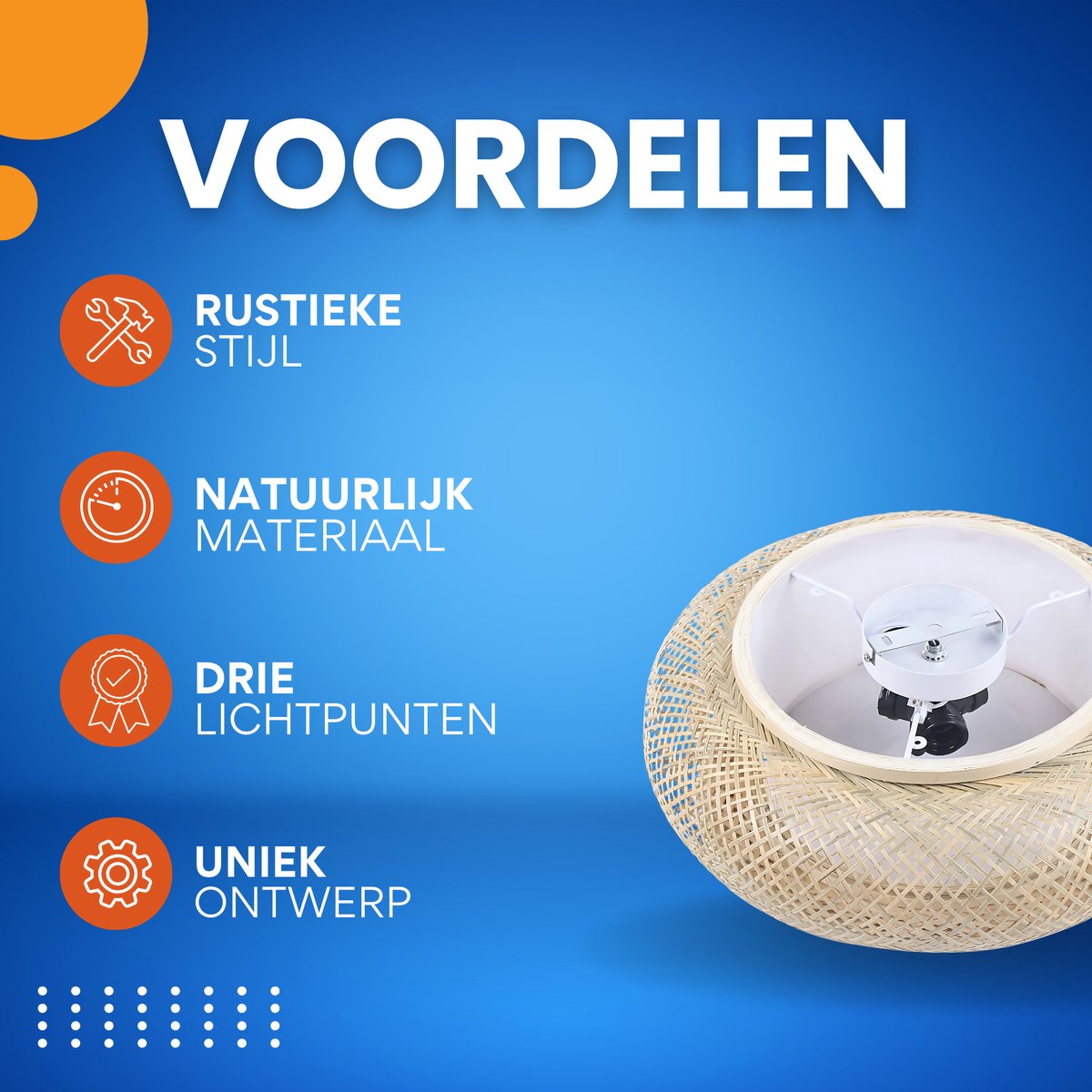 Plafondlamp - Lampen - Plafondverlichting -- Voor Woonkamers, Slaapkamers of Hal - Met 3 Lichten - Bamboe en Rotan - 50cm