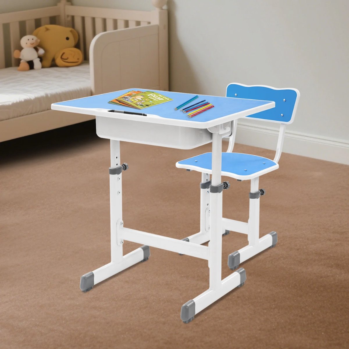 Kinderbureau met stoel - Voor kinderen - Verstelbaar bureau- en stoeltjesset - Blauw