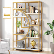 Boekenkast Velano - 8 Lagen - Stijlvol Boekenrek Metaal - Marmerlook en Goud - Voor Woonkamer