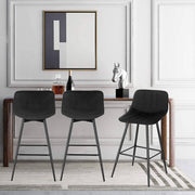 Barkruk Merlito - Industrial - Zwart - Barkrukken set van 2 - Barstoel Kruk - Barstoelen met rugleuning - Keukenstoel - Velvet
