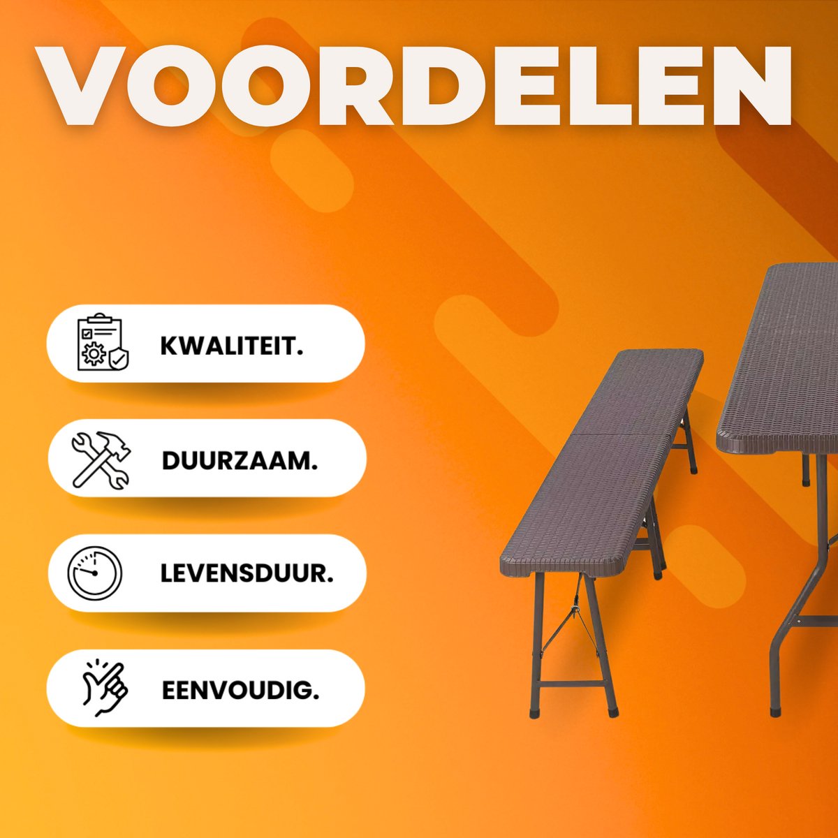Picknicktafel met 2 banken - Kampeertafel - 6 tot 8 personen - Opvouwbaar - Klaptafel - Voor kinderen en volwassenen - Camping en Tuin - Inklapbaar -Metaal en rotan - 180 cm - Waterdicht