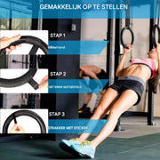 Turnringen voor fitness - Anti-slip - 32mm - CrossFit, Gym & Calisthenics - Gymnastiek ringen hout - Krachttraining - Incl. Ophangbanden