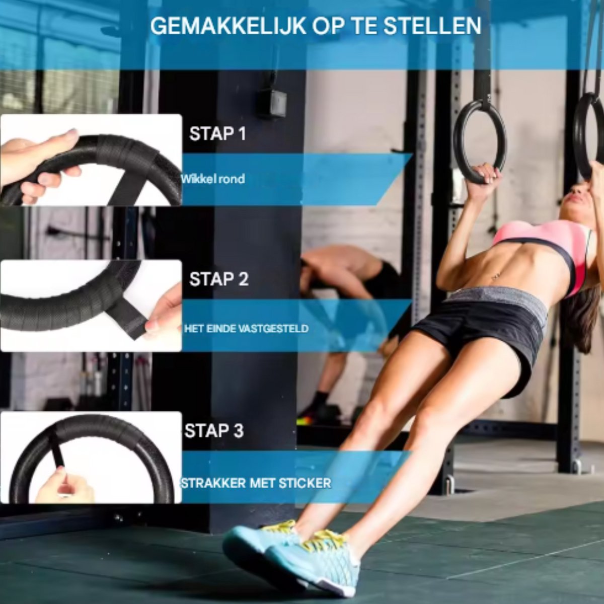 Turnringen voor fitness - Anti-slip - 32mm - CrossFit, Gym & Calisthenics - Gymnastiek ringen hout - Krachttraining - Incl. Ophangbanden